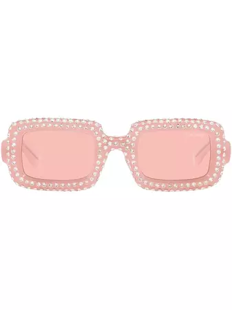 Miu Miu Eyewear crystal-embellished rectangle-frame Sunglasses - Farfetch