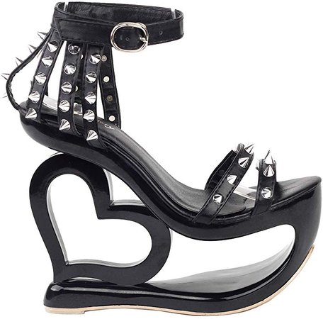 Amazon.com | SHOW STORY Punk Black Spikes Strappy Heart Heel Wedge Evening Sandals, LF40204 | Heeled Sandals