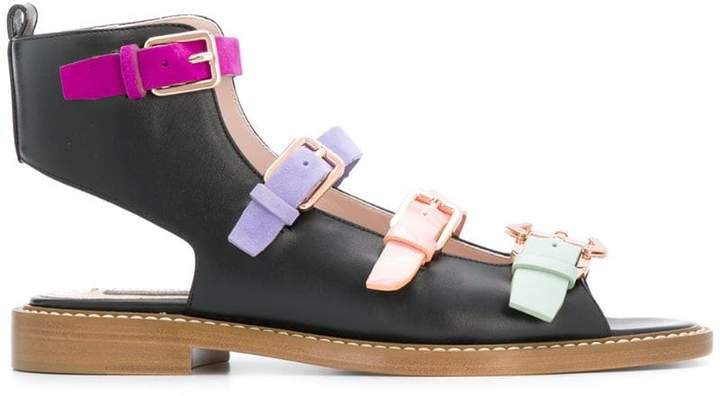 multicoloured buckle strap sandals