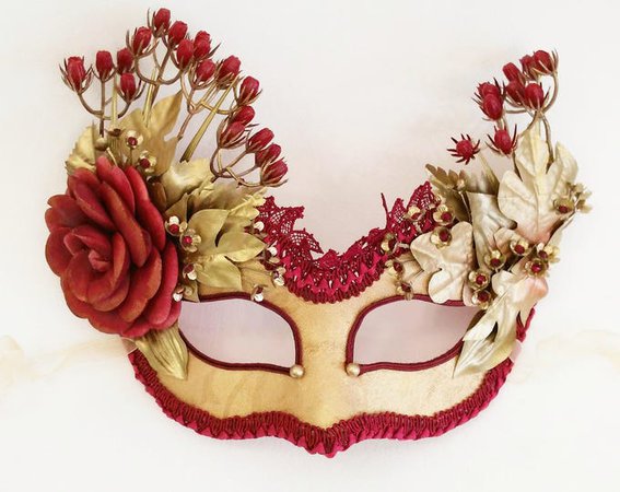 Burgundy Red And Gold Masquerade Mask Venetian Style | Etsy