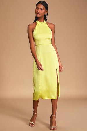 Sexy Yellow Dress - Halter Dress - Backless Midi Dress - Lulus