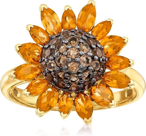 Amazon.com: Ross-Simons 1.70 ct. t.w. Citrine and .80 ct. t.w. Smoky Quartz Sunflower Ring in 18kt Gold Over Sterling. Size 10: Clothing, Shoes & Jewelry