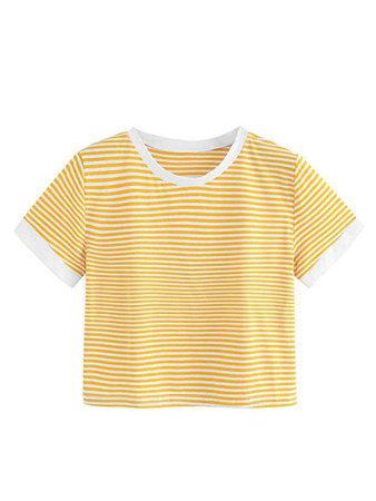 Amazon.com: SweatyRocks Women's Short Sleeve Striped Crop T-Shirt Casual Tee Tops: Clothing