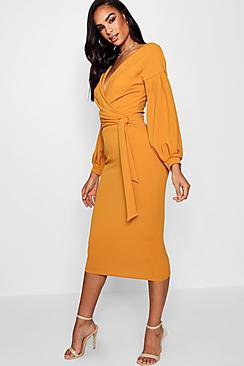 Tall Mabel Off The Shoulder Wrap Midi Bodycon Dress