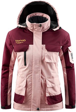 Amazon.com: Women's Mountain Waterproof Ski Jacket Windproof Rain Snowboarding Jackets Winter Fleece Warm Snow Hooded Coat (Pink, L): Clothing