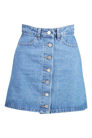 Button Front Denim Mini Skirt | Boohoo blue