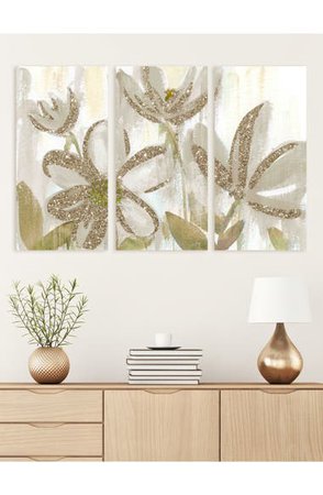 Oliver Gal Sparkle Flower Canvas Triptych Wall Art | Nordstrom