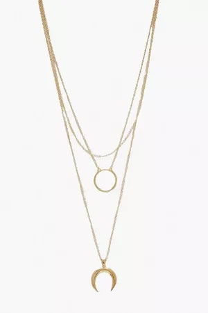 Circle & Horn Layered Necklace | Boohoo