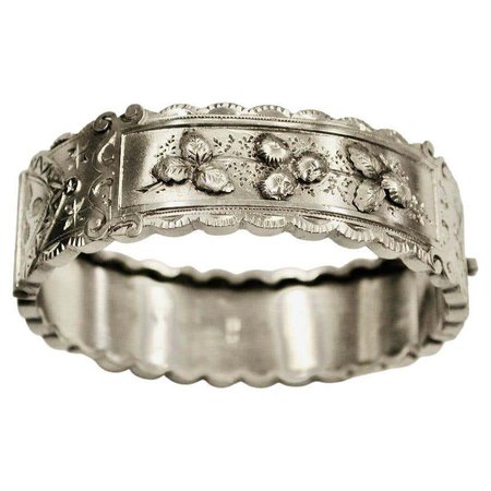 Antique Victorian Silver Bangle with Applied Embossing