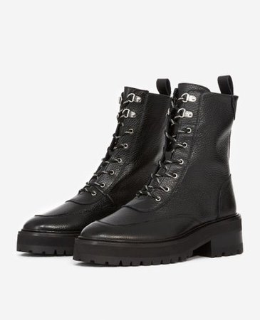 High black leather boots in ranger style | The Kooples