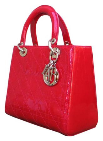 Dior Lady Dior Medium Bright Red Patent Leather Tote - Tradesy