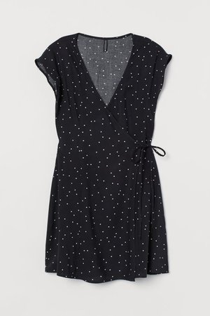 Patterned Wrap-front Dress - Black/Spotted - Ladies | H&M US