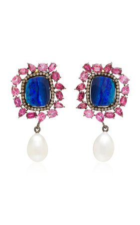 Opal With Pearl Drop Earrings by Sanjay Kasliwal | Moda Operandi