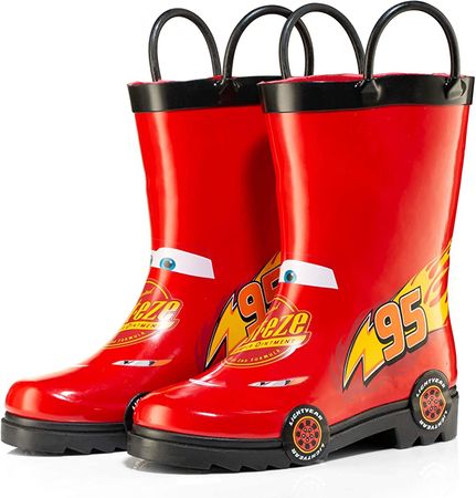 Amazon.com | Disney Cars Kids Lightening Mcqueen Rust eze Boys Waterproof Easy-On Red Rubber Rain Boots - Size 13 Little Kid | Boots