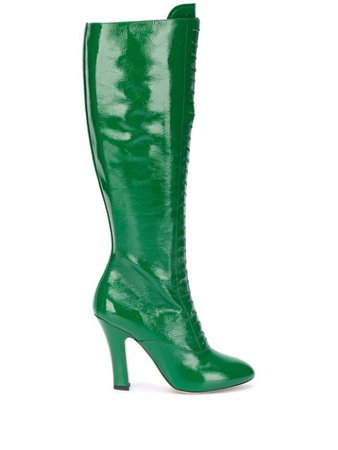 Miu Miu Lace-Up Knee-High Boots 5W105DFM105XUU Green | Farfetch