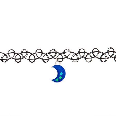 Crescent Moon Glow In The Dark Tattoo Choker Necklace - Blue | Claire's US