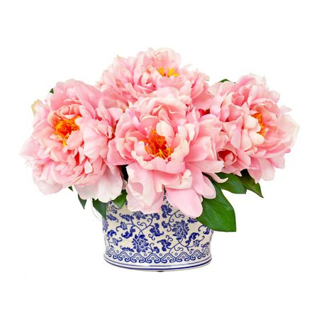 Birch Lane™ Pink Peony Cluster Centerpiece in Chinoiserie Planter & Reviews | Wayfair