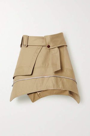 Belted Cotton-blend Gabardine Mini Skirt - Sand