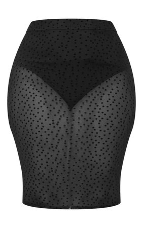 Plus Black Sheer Dobby Mesh Midi Skirt | PrettyLittleThing USA