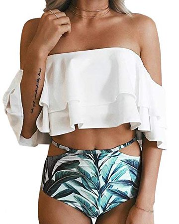 Amazon.com: Tempt Me Women Two Piece Swimsuit High Waisted Off Shoulder Ruffled Bikini Set: Clothing