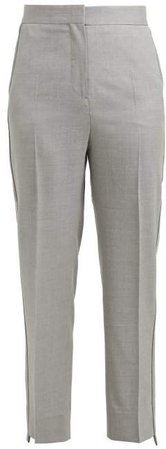 High Rise Straight Leg Wool Trousers - Womens - Grey