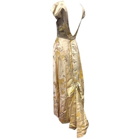 1950s James Galanos Golden Rose-Patterned Brocade Evening Gown w Train For Sale at 1stdibs