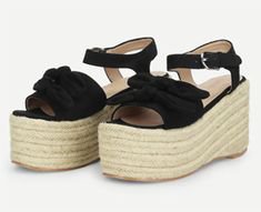 Double Bow Detail Espadrille Flatform Sandals -SheIn(Sheinside)