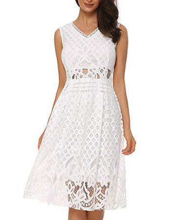 Amazon.com: Women’s Vintage Floral Lace Dress V-Neck Sleeveless Midi Dress for Cocktail Party: Clothing