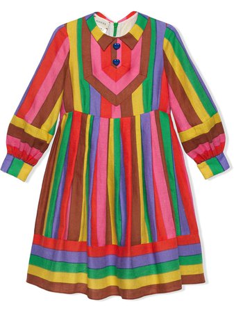 Shop pink & yellow Gucci Kids logo-embroidered stripe-pattern dress with Express Delivery - Farfetch