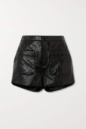 Crinkled Glossed Faux Leather Shorts - Black