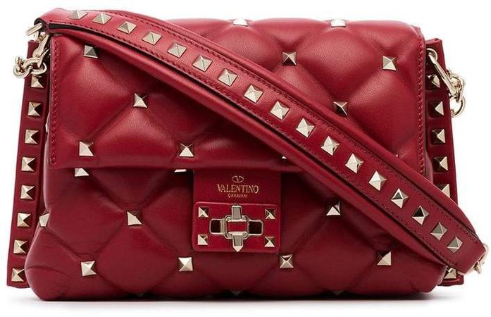 red Candystud studded quilted leather cross-body bag