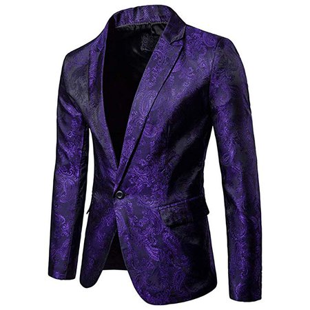 Mens Solid Color Business Dress Suit, One Button Slim Fit Formal Party Jacket Blazer (US Large, Purple) at Amazon Men’s Clothing store
