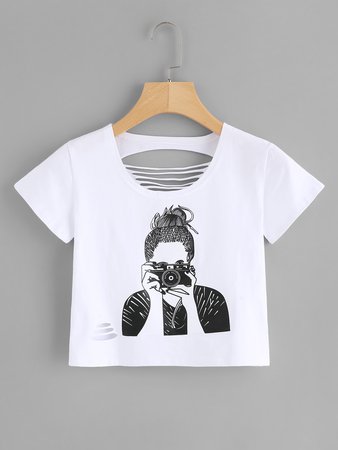 Girl Print Cut Out Back Tee