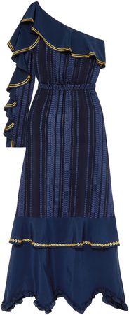 Artemis Ruffled Embroidered Crepe De Chine-trimmed Silk-blend Georgette Maxi Dress
