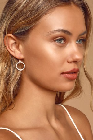 Chic Gold Rhinestone Earrings - Dangle Earrings - Circle Earrings