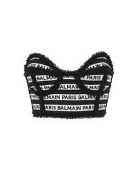Balmain Tweed Stripe Bustier Top in Black/White (Black) - Lyst