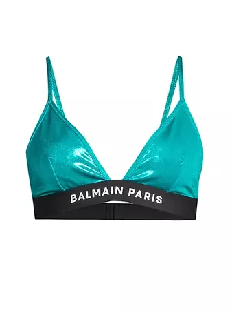 Shop Balmain Metallic Triangle Bikini Top | Saks Fifth Avenue