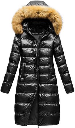 Amazon.com: Creatmo Us Women's Long Puffy Coat Fur Coats Warm Winter Jacket Full-Length Quilted Jacket Black L : Clothing, Shoes & Jewelry