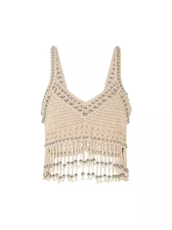 Shop Paco Rabanne Beaded Fringe Cotton Crochet Crop Top | Saks Fifth Avenue