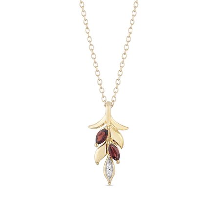Zales Enchanted Disney Anna Marquise Rhodolite and Diamond Accent Wheat Pendant in 10K Gold - 19"