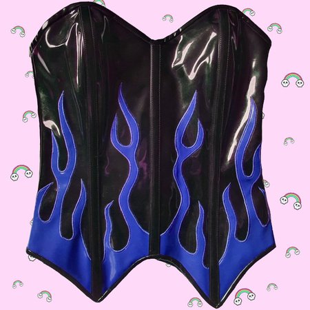 . 💙🔥 Flames Corset 🔥💙 BNWT #Black corset in glossy... - Depop