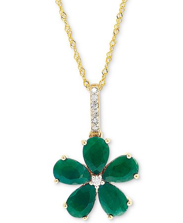 Macy's 14k Gold Emerald and Diamond Accent Pendant Necklace