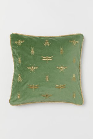 Embroidered Cushion Cover - Green/insects - Home All | H&M US