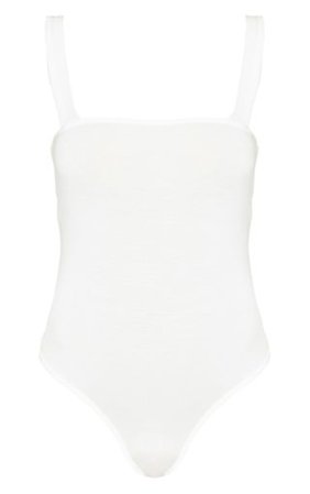 Cream Jersey Square Neck Sleeveless Bodysuit | PrettyLittleThing