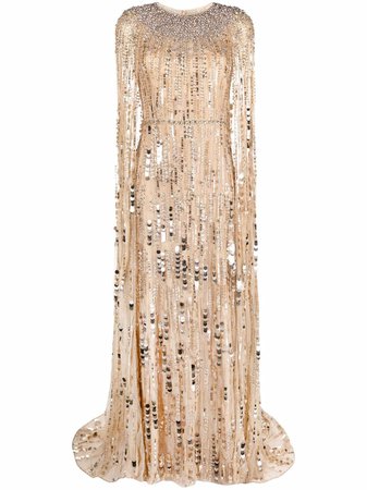 Jenny Packham sequin-embellished cape gown - FARFETCH