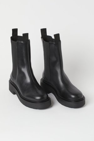 Chunky boots i läder - Svart - DAM | H&M SE