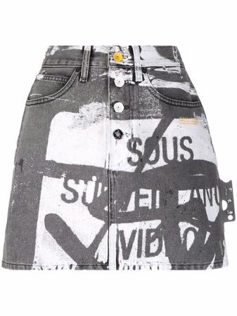 Off-White Graphic text-print Denim Mini Skirt - Farfetch
