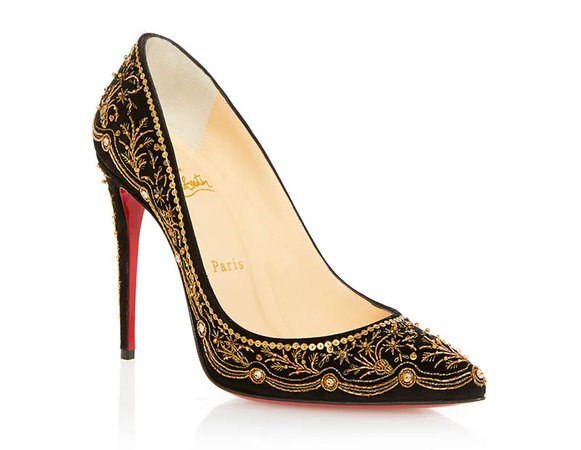 Christian Louboutin, Gold Embroidered Pigalle Pumps