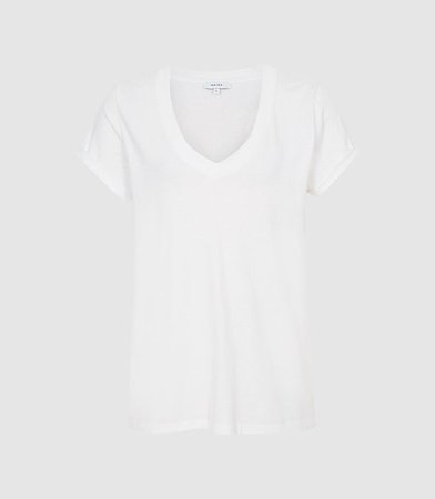 Luana White Cotton-Jersey V-Neck T-Shirt – REISS