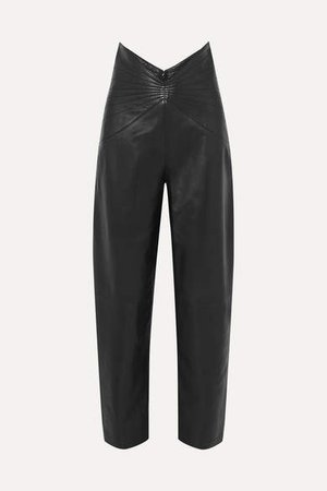 The Ruched Leather Tapered Pants - Black